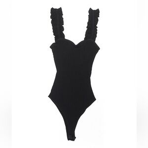 Honey Punch Ruffled Black Bodysuit